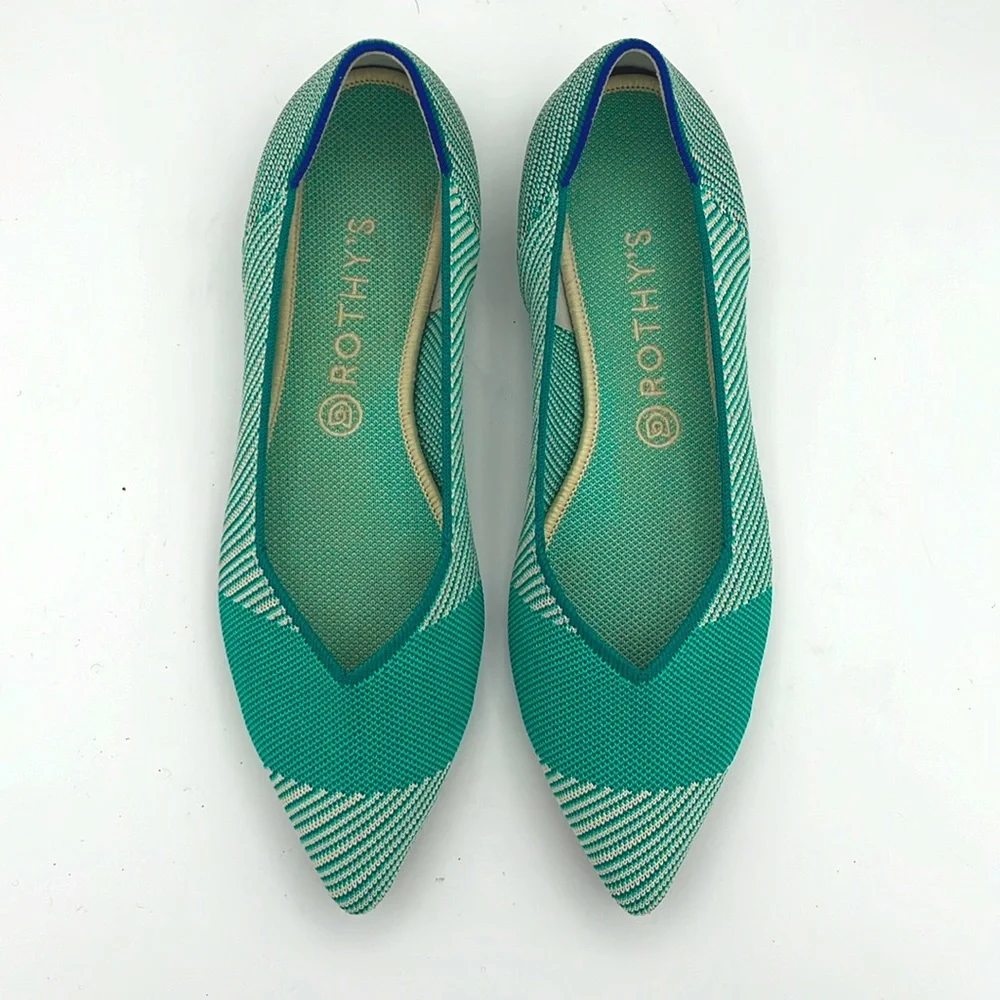 Rothy’s -women’s The pointed toe flats green teal striped knit ballet shoes 11.5
